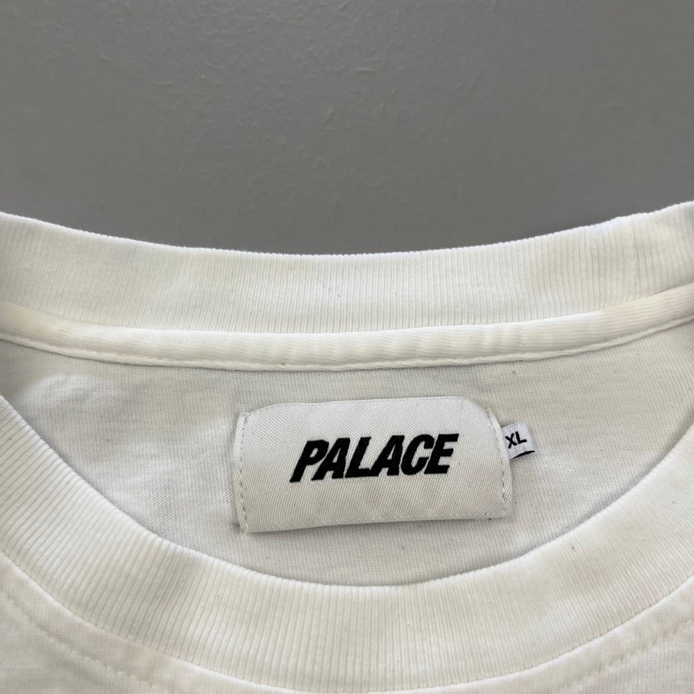 Palace T-Shirt Mens XL White Blue Tri-Ferg Logo Pink Striped Trim Streetwear - Picture 3 of 14